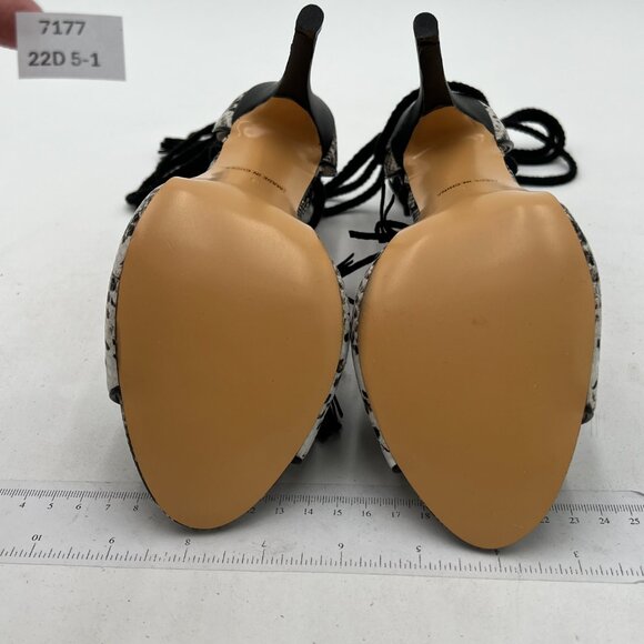 Black Sanke Print Tassels Lace Up Sandals Open Toe High Heel Fringed Shoes - Picture 6 of 6